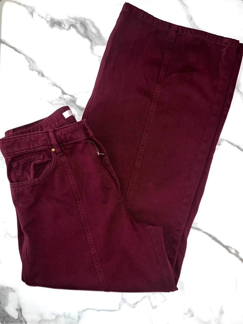 LOFT Burgundy Five-Pocket Seamed Wide-Leg Pants - Size 6 - Picture 2 of 10
